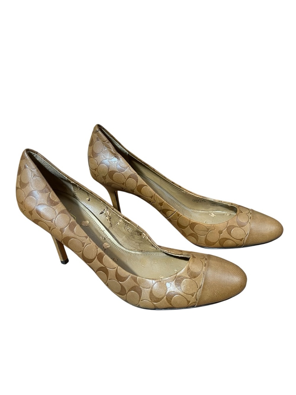 Coach Nataasha Signature Monogram Heels Tan Leather Pumps Size 10B Classic Work - Picture 2 of 12